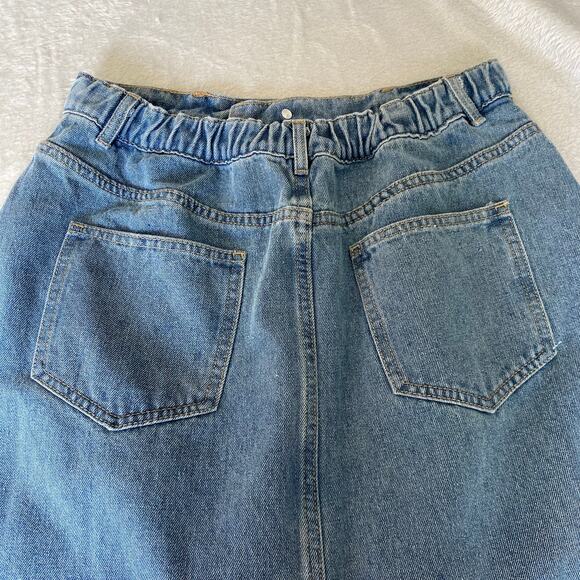 DR2 Daniel Rainn A-line Denim Maxi Skirt Women M Acid Wash Blue Raw Hem‎ NWT - Picture 4 of 11